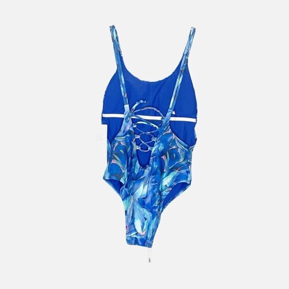 Ekouear Blue Leaf Print Women's One Piece Swimsuit - Picture 8 of 10